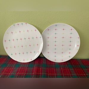 2 vintage atomic design Christmas melamine plates (w)